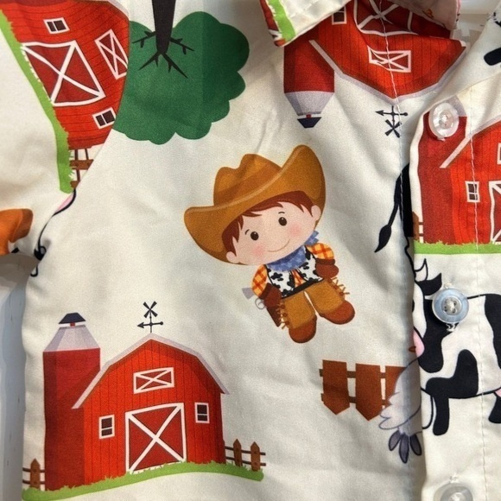 Baby Button Down Farm Print Shirt 12M Collar Casual - Picture 6 of 6